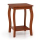 15-inch square end table in walnut with sturdy rubber wood legs and a lower shelf for storage, perfect for small spaces.